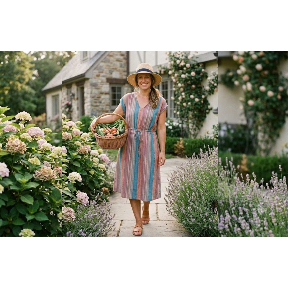 Universal Thread Striped V-Neck Midi Dress - Blue & Rust xxl